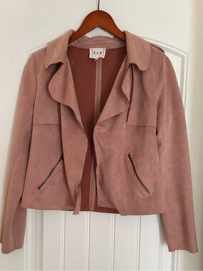 E&M Dusty Rose Drape Suede Moto Jacket, Size Small